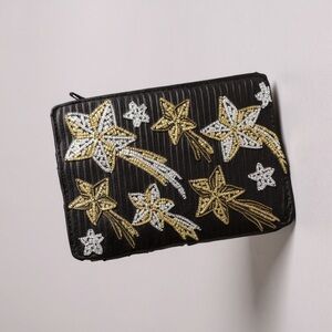 Black and Gold Star Embroidered Women's Clutch